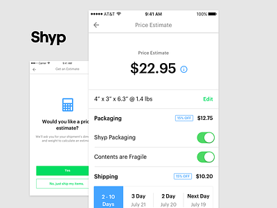Price Estimator Update error field form icon input shyp style style guide text typography ui ux