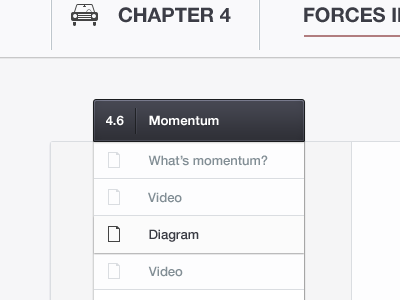 Clean Menu item left light menu nav point selected switch tab title top ui ux widget