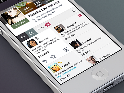 Inbox application button design followers gradient grey icon icons ios iphone location menu minimalism photo profile simplistic stats status texture ui user user interface ux white