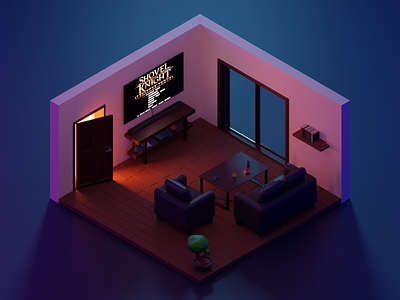 Night Time Chilling 3d blender game illustration isometric livingroom low poly lowpoly night ps4 shovel knight