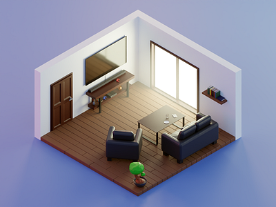Day version of previous work 3d blender day isometric livingroom low poly lowpoly minimalistic