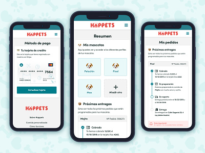 Happets My Account Mobile account dogs ecommerce mobile petfood pets responsive saas subscription ui ux