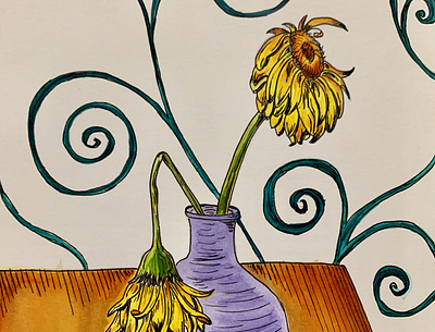 Flowers 2 art color drawing pen and ink watercolor