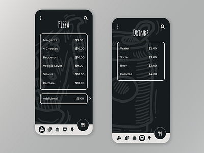 DailyUI 043 - Food/Drink Menu app challenge dailyui dailyui043 design drink food menu pizza ui ux