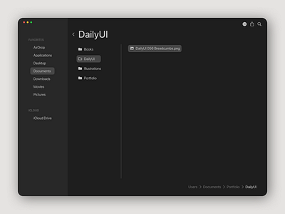 DailyUI 056 - Breadcrumbs breadcrumbs challenge concept dailyui dailyui056 dark mode design finder macos redesign ui ux
