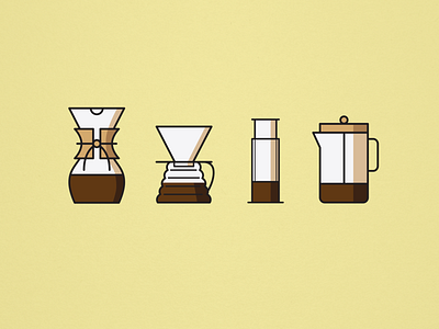 Coffee Brew Methods Icons branding chemex coffee design flat french press illustration illustrator logo minimal v60