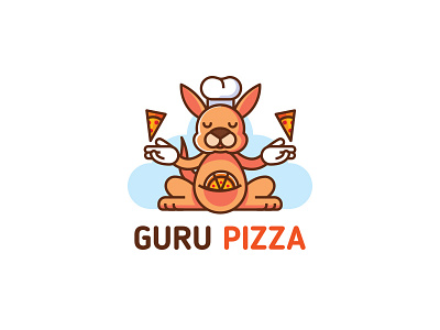 Guru Pizza emblem fastfood kangaroo logo mark pizza