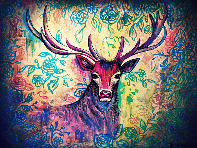 Just a deer. animal aquarel deer drawing eesteren fineliner flowers illustration manouk rainbow van