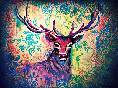 Just a deer. animal aquarel deer drawing eesteren fineliner flowers illustration manouk rainbow van