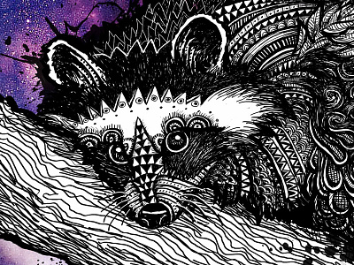 Galaxy Raccoon animal black cute detail drawing eesteren galaxy hipster illustation manouk photoshop purple racoon sketch sweet van white wood