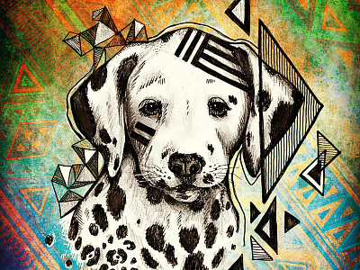 Dalmatiër animal art creative cute dalmatier dalmatiër detail dog drawing eesteren fineliner hipster illustration lines manouk pencil photoshop puppy rainbow realistic sketch spots stripes sweet triangle van