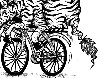 Fat zebra on a bicycle animal art black cartoon drawing eesteren fineliner illustration manouk stripes van zebra