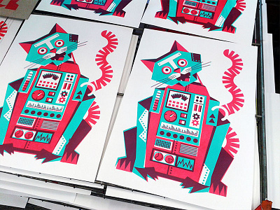 Robot Cat art cat drawing eesteren illustration manouk robot screenprint van