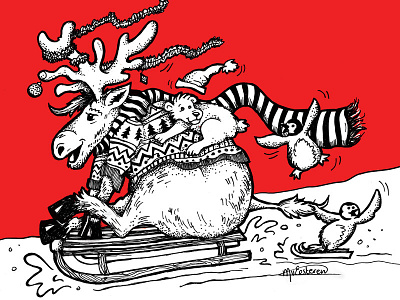 Christmas bear christmas drawing eesteren illustration manouk moose pinguin sled van