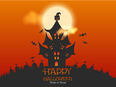 witcher pumpkin above the house adobe illustrator cartoon design grave halloween holiday illustration pumpkin trick trickortreat vector witch witcher