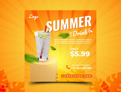 Summer Drink Social Media Banner branding social media social media banner socialmedia template summer ui web banner