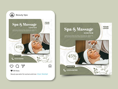 Social media post design for spa, massage, and beauty services. ad adobe illustrator advertising banner beauty branding facebook fashion frame graphic design instagram layout massage mockup promotion salon social media spa treatment vector