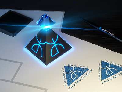 Design Stamp "EnergoBase" 3d flare glow identity pyramid stamp