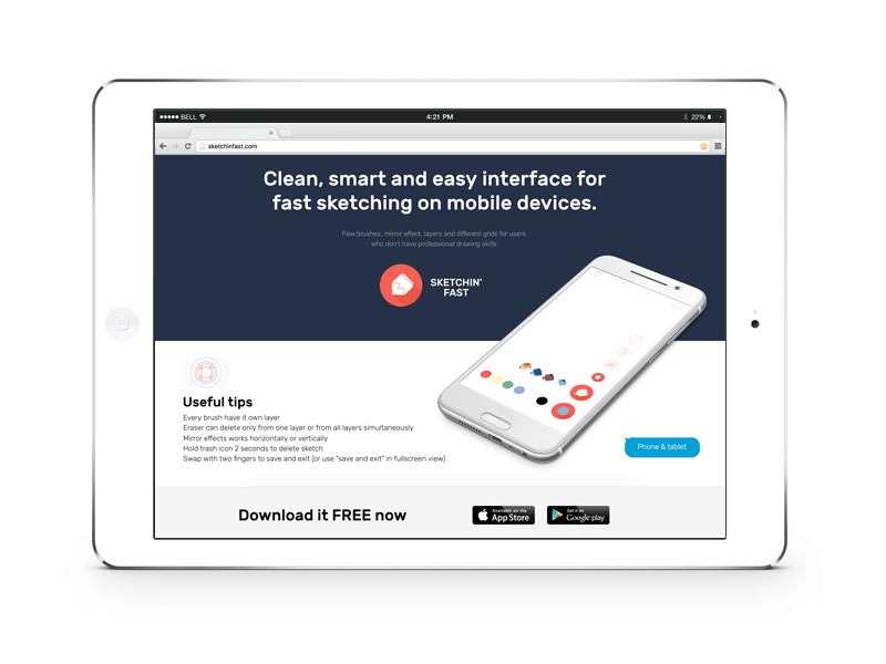 Landing for Sketchin' Fast app flat landing page minimal sketchin fast web