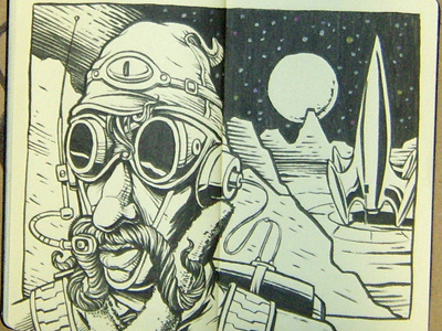 Moleskine Madness: Space Punk moleskine moon mustache sketchbook space spaceship steampunk