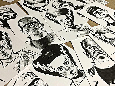 Frankenstein Sketch Cards brideoffrankenstein frankenstein halloween monsters sketch