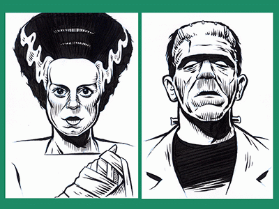 Frankenstein Sketch Cards brideoffrankenstein frankenstein halloween monsters sketch