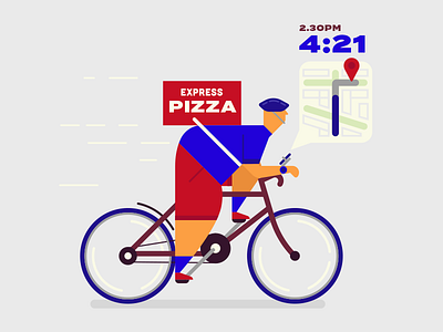 EXPRESS PIZZA - BIKE animation bicycle bike delivery fastfood flat illustration map minimal pizza time transport vector