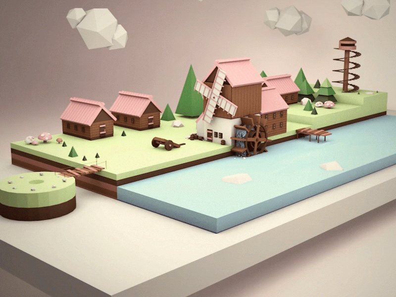 Windmill c4d gaming gif gingerbread low poly mill windmill