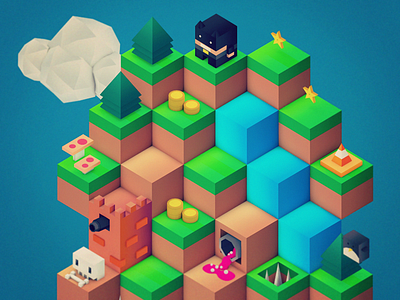 Isometric Land 3d bright bright colours cinema 4d game design gamification low poly