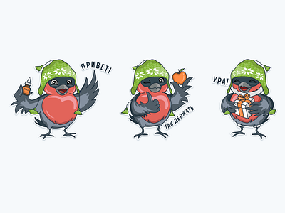 Achievement Stickers birds bullfinch gift illustraion winter зима новыйгод сhristmas снегирь стикеры