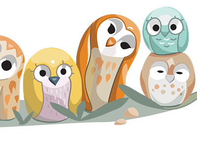 Owls team birds charachters cute friends illustraion owls team vector