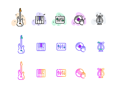 Music Icon Set guitar harp icon set iconography icons instruments mixer music record synthesizer