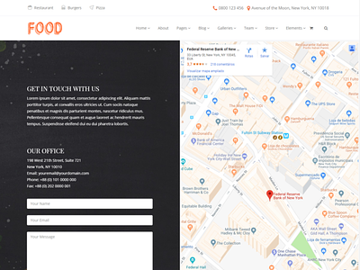 Contact Us Page - Food WordPress Theme