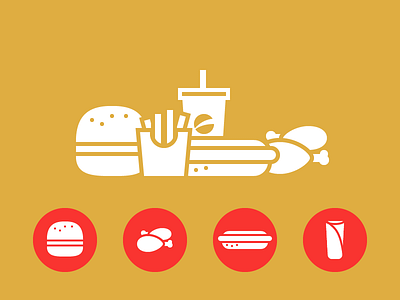 Fastfood / Burger Icons burger chicken chickenwings fastfood flat fries hotdog icon icons ui wings wrap