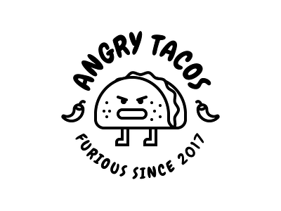 Angry Tacos Black & White brand branding fastfood food icon jalapeños logo taco tacos