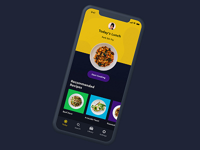 Recipes App app coffee dark dog food ios lunch mobile recipes ui vibrant