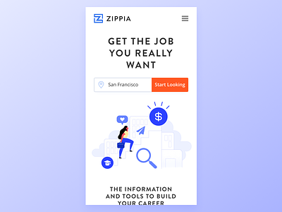 Zippia Homepage Mobile careers design education flat homepage illustration jobs landingpage mobile ui web