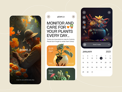 Plant care calendar 🧡🪴 ai calendar app illustration ios app mobile app plant care plant care calendar