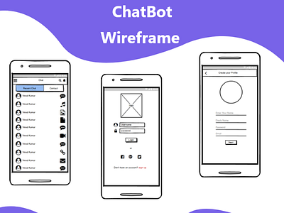 Wire-frame of ChatBot App Android android app branding chatbot dashboad design illustration landing page message app messenger mobile app design typography ui uidesign ux wire frame