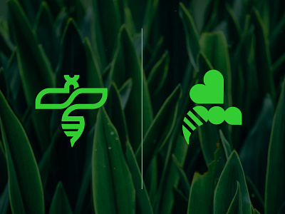 Green bees bee branding design ecologic ecology flat green green bee heart initiative insect logo logo design movement recycling social stripes vector waste recycling wings