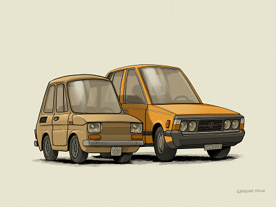 Old Polish cars car comic art digital 2d ilustration