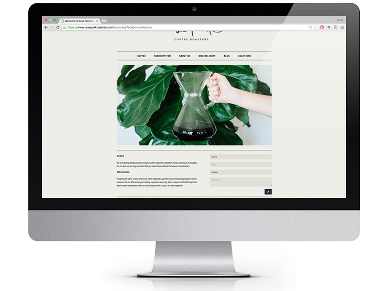 Rose Park Roasters Website coffee website