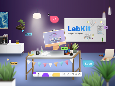 Labkit - Build Exciting Collaborative Experiences Right in Figma 3d branding collaboration config2022 design figjam figma furniture interactive lab office pizza remote templates vector workshop