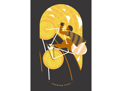 Penrose Park: St. Louis Local Lands Poster Expo 2022 bike clouds design fast illustration lines orange poster texture velodrome yellow
