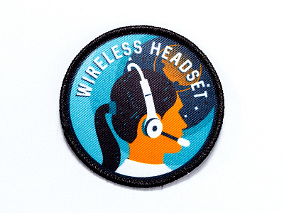 Space Badge: Wireless Headset blue girl headphones moon nasa orange planet pony tail space