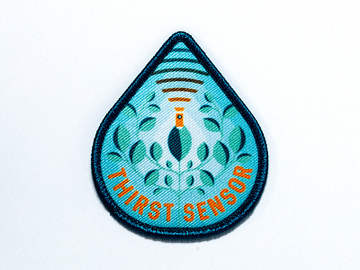 Space Badge: Thirst Sensor badge design green illustration orange patch plant real texture space water