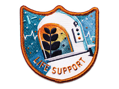 Space Badge Embroidery: Life Support astronaut blue illustration life line life support orange patch space stars texture vector