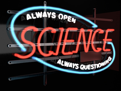 3D Science Open Sign c4d neon open reflections science sign