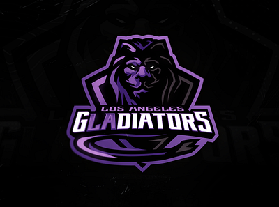 Los Angeles Gladiators mascot logo redesign branding e sports gaming gladiator graphic design letterring lion logo los angeles gladiators mascot mascot logo purple text