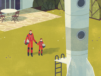 To the moon backyard editorial editorial illustration father illustration rocket science son space spaceship